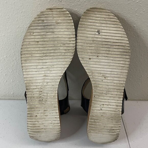 Adrienne Vittadini Black Leather Cork Wedge Sandals With Adjustable Straps Women - Picture 8 of 8